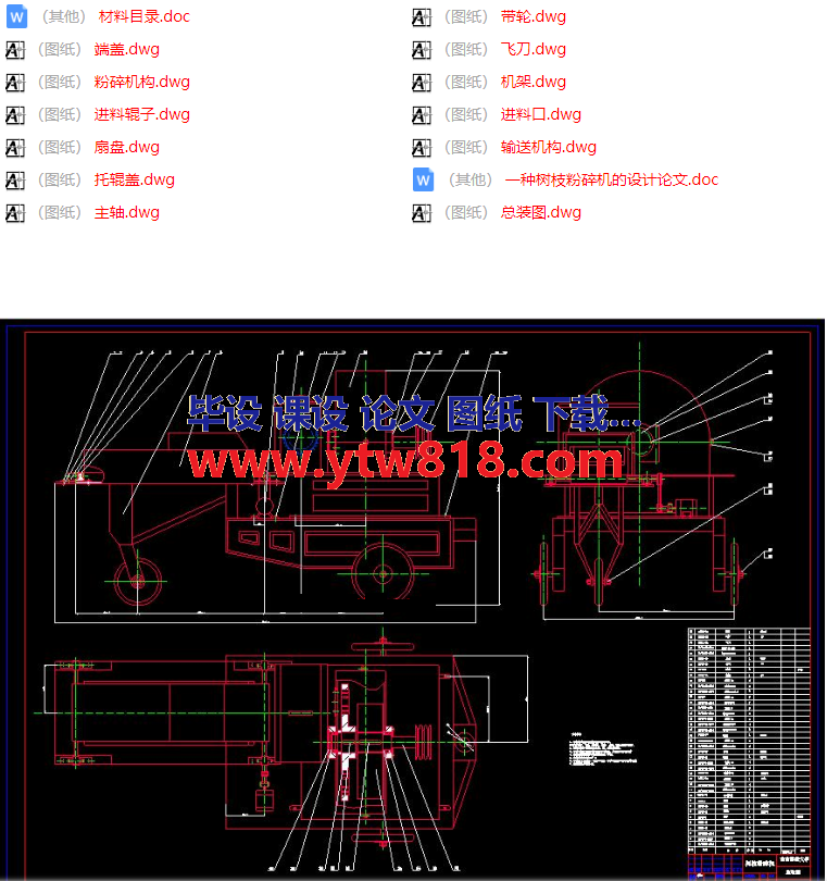 树枝粉碎机的设计（论文+CAD图纸）