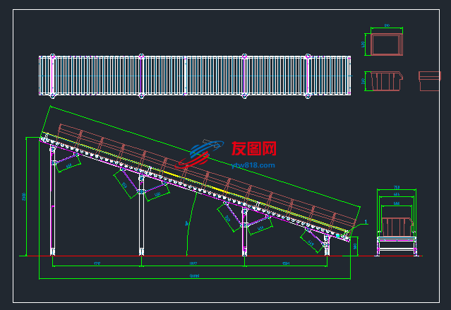 爬坡滚筒输送机总图(CAD)