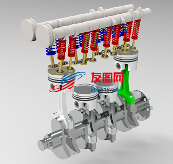 四缸发动机引擎内部演示结构3D图纸 Solidworks设计