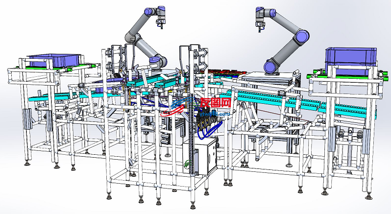 输送机与拾取机器臂系统3D数模图纸 STEP格式
