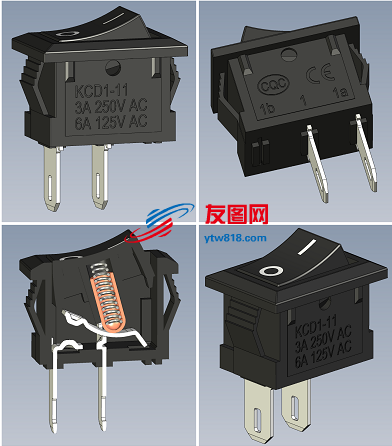 KCD1-11 2pin跷板开关模型3D图纸 STP格式