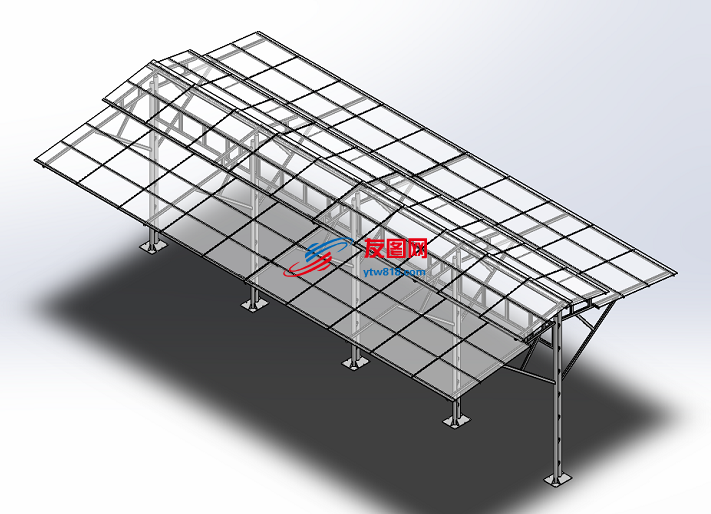 简易停车棚3D数模图纸 Solidworks设计 附x_t格式