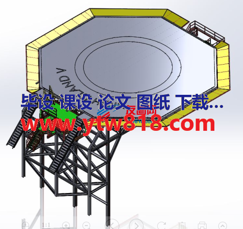 带支撑结构的直升机甲板3D图纸 Solidworks设计