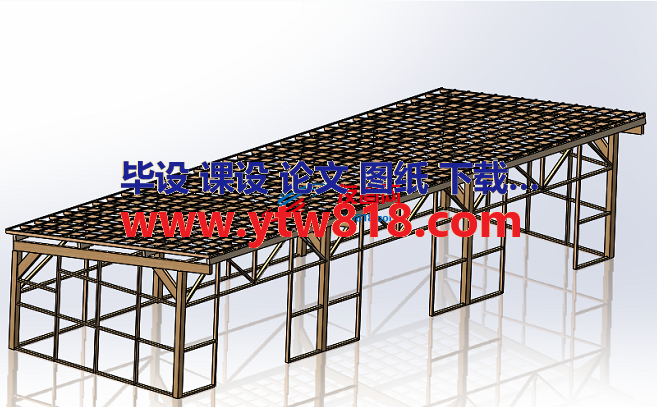 3门木结构框架模型3D图纸 Solidworks设计