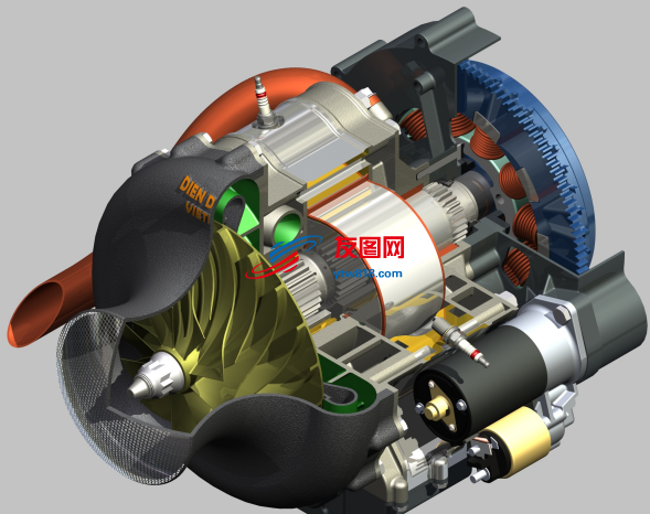 二冲程旋转涡轮发动机3D模型图纸 Inventor设计