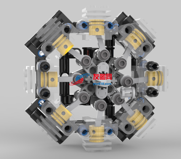 乐高 拼装8缸星型引擎演示机构3D图纸 STEP格式