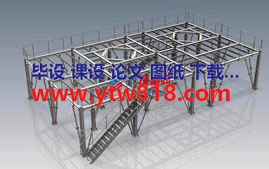 双楼梯钢结构平台3D数模图纸 STP格式