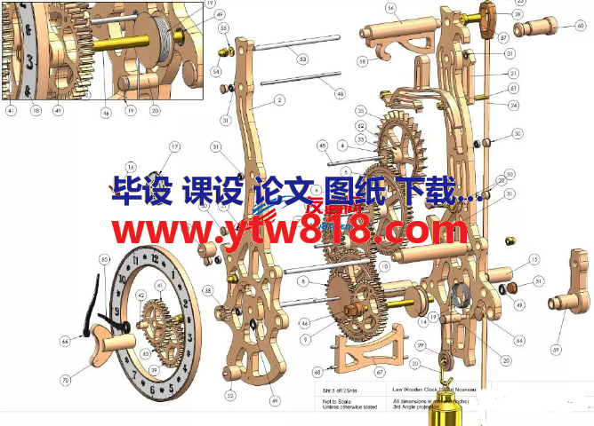 擒纵机构钟表3D图纸 Solidwokrs设计 附PDF平面图