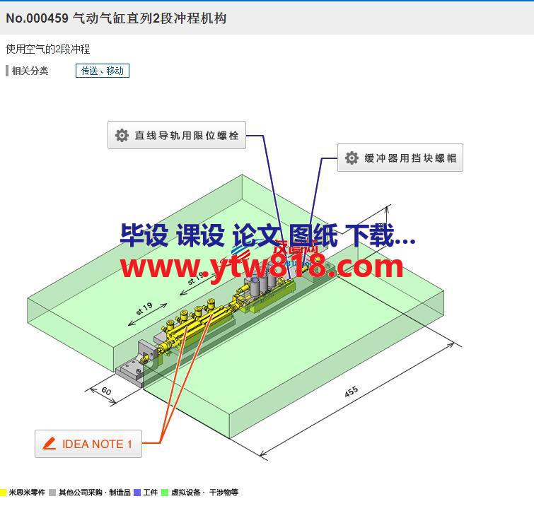 气动气缸直列2段冲程机构3D图纸 Solidworks设计 附STEP