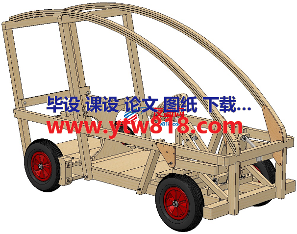 木质四轮框架3D图纸 Solidworks设计