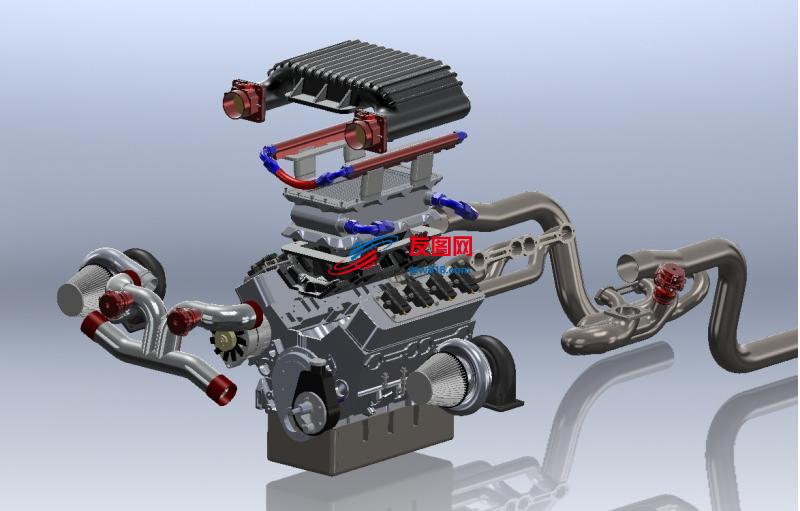 双涡轮SBC发动机模型3D图纸 x_t格式