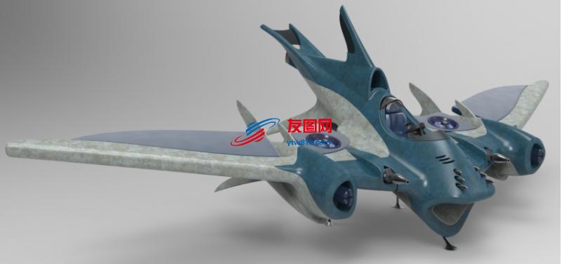 鲨鱼造型喷气式飞机3D模型图纸 Solidworks设计