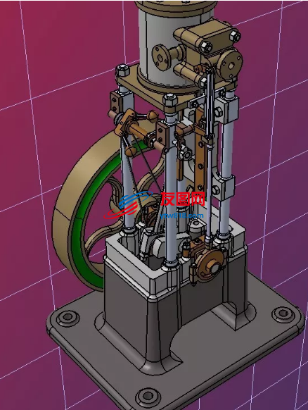垂直发动机蒸汽引擎3D数模图纸 STEP格式
