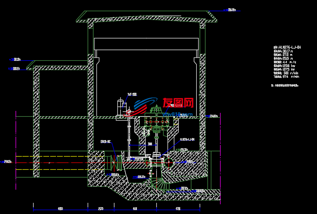 小型水电站发电机安装剖面图